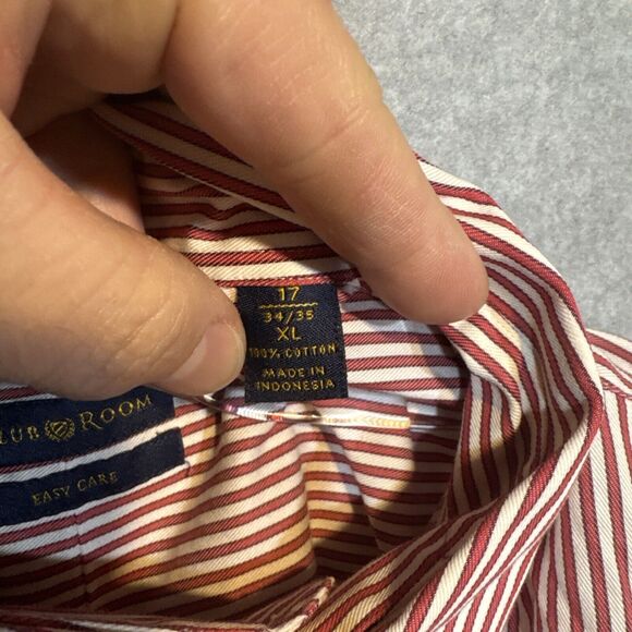 Club Room Red‎ Striped Mens Reg Fit Button Down Long Sleeve Shirt Sz17 34/35 XL - Picture 4 of 9